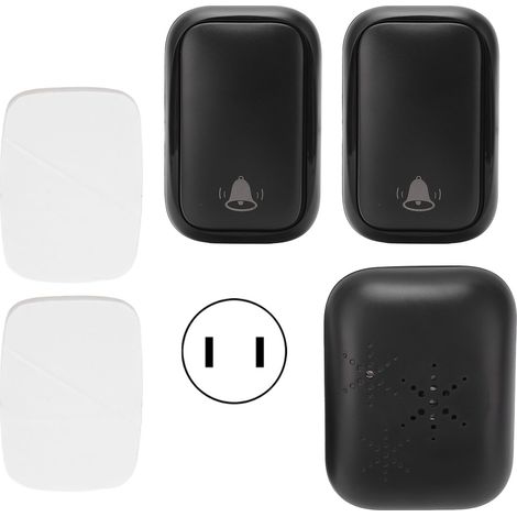Kit sonnette sans fil auto-alimenté AC110-230V, 1 récepteur + 2 boutons poussoirs sans pile, pack pour maison, prise US (1/5)