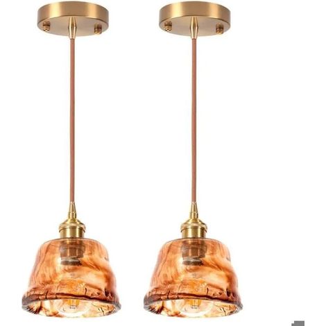 2pcs Suspension Luminaire Vintage,Lustre Ambre Industriel Abat-jour en Verre Lampe de Plafond Style Retro pour Salon Chambre (1/5)