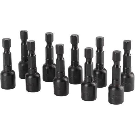 10 Pièces Douilles Hexagonales Noires Magnétiques Puissantes pour Visseuse Électrique 45 x 8mm (1/5)