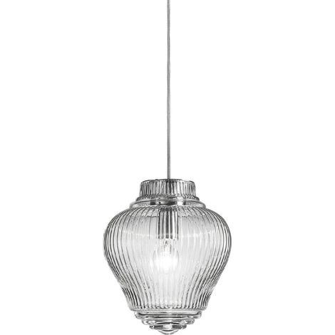 Clyde lampada a sospensione in vetro soffiato trasparente con lavorazione rigadin, struttura in metallo grigio, altezza 315 cm, attacco E27, 70W