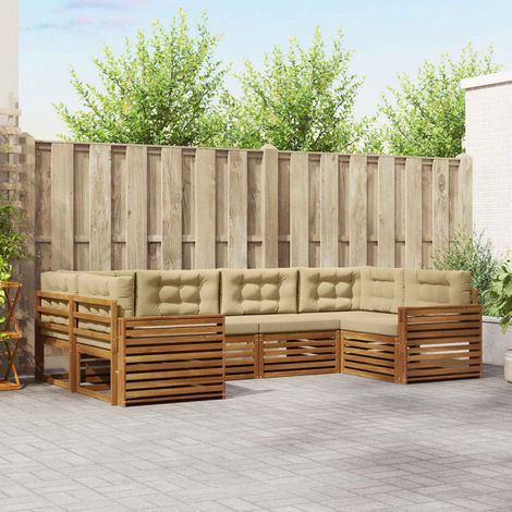 Outdoor-Sofagarnitur 6 pcs Natur und Beige Massivholz Akazie (1/5)