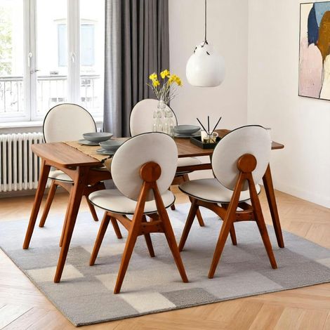 Ensemble salle à manger vintage - 4 chaises écrues SITIA (1/5)