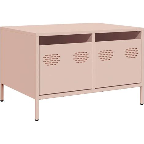 Meuble TV style industriel 68 x 50 x 43 cm avec 2 tiroirs espace de rangement en acier laminé à froid rose (1/5)