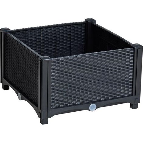 Blumenbeet Hochbeet Gemüsebeet 40x40x26 cm Pflanzbeet Polyrattan Pflanzkasten Schwarz (1/5)