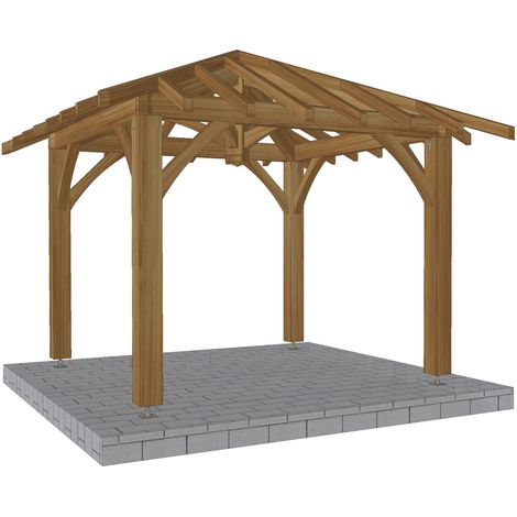 Carbet en bois massif 3x3 – Sections robustes 18x18cm – Fabrication française – Installation facile en 3h à 3 personnes – Jardinatoire (1/5)