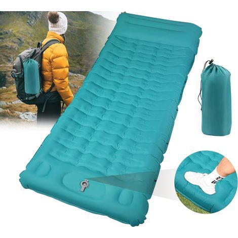 selbstaufblasende Matratze, 12 cm dick, mit integrierter Fußpumpe, ergonomischem Kissen, 40D Nylon, geeignet für Camping und Wandern (1/5)