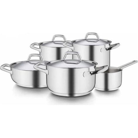 Barazzoni 163909 Chef Line Batteria di Pentole 9 Pezzi Acciaio Inox 18-10 Triplo Fondo Induzione PFAS Free Made in Italy colore Argento