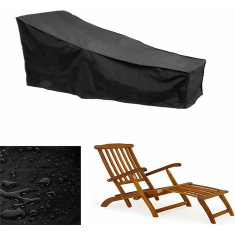 Housse de chaise longue noire, 208 x 76 x 41 cm, en tissu Oxford 210D imperméable, résistant aux UV et coupe-vent (1/3)