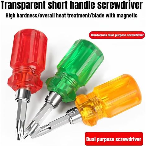 Mini tournevis à manche court, embout rétractable à cliquet, 2 en 1, cruciforme/plat/torx, lot de 3, couleurs aléatoires (1/5)