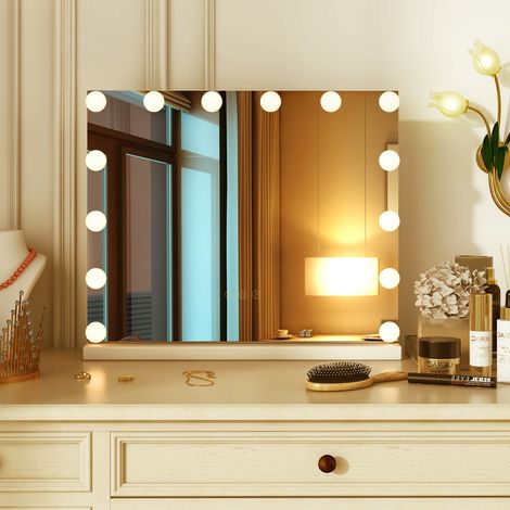 Miroir de Maquillage 14 Ampoules LED Loupe x5 Miroir de Courtoisie Eclairé de Table 3 Modes d'Eclairage Réglable Maison Chic (1/5)
