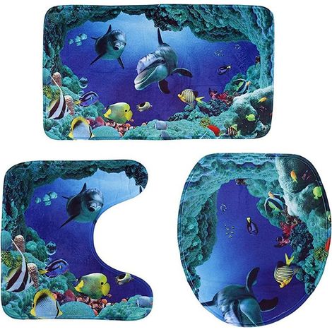 alfombrillas de baño antideslizantes, absorbentes de agua, con estampado de delfines en 3D, para baño, sala de estar y dormitorio. (1/5)