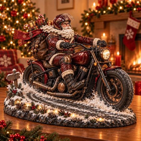 New design Christmas Motorcycle Keepsake Santa Claus Motorcycle Ornament - Light Red -