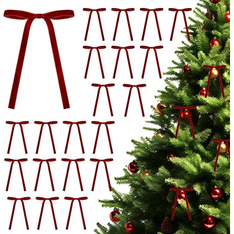 24 nœuds de Noël pour bricolage, nœuds cadeaux pour sapin de Noël, nœuds en ruban vintage pour la maison, le mariage et la décoration extérieure (1/5)