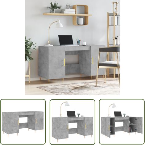 The Living Store Bureau gris béton 140x50x75 cm bois d'ingénierie - Bureau D'étude - Bureau Compact - Meuble De Bureau - Bureau Design - Bureau Industriel (1/5)