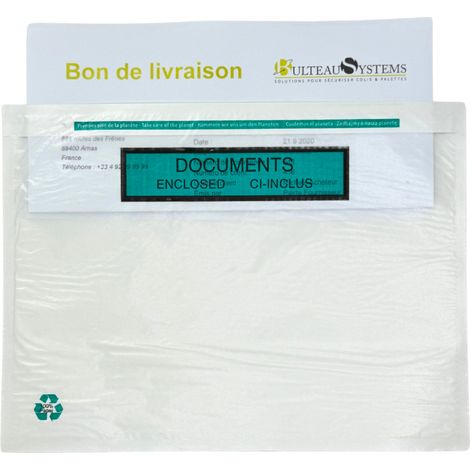 Lot de 1000 Pochette porte-documents adhésive écologique en papier "Documents ci-inclus" 32 x 25 cm (1/3)