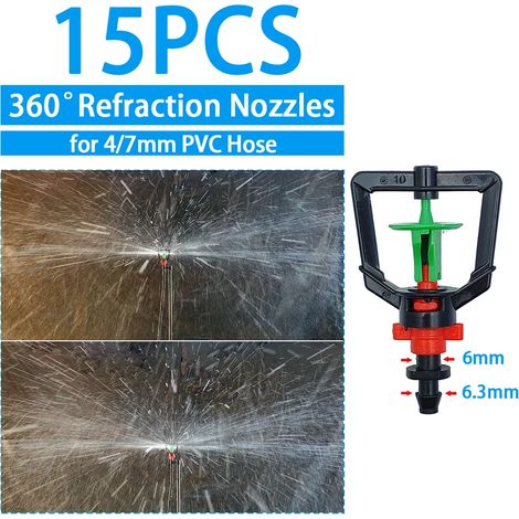 (B-15PCS) Arroseur goutte-à-goutte pour serre et jardin, diffuseur de brume réglable, piquet, buse rotative à micro-pulvérisation (1/5)