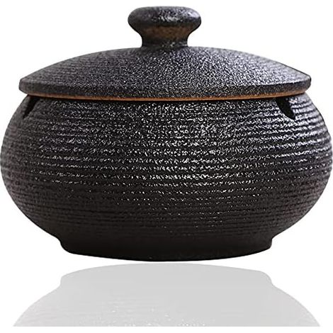 Cendrier Céramique Noir, 11, 5x8, 5 cm, Artisanal, Décoration Table, Intérieur Extérieur, Stable, Fumeur (1/5)