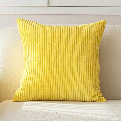Housses de coussin en velours côtelé - Lot de 2 taies d'oreiller - Décoration de canapé - Tissu polaire doux - 40 x 40 cm - Jaune citron (1/5)