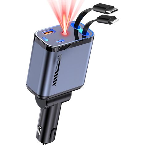 4 En 1 Chargeur Voiture,62w Chargeur Telephone Voiture,Chargeur Allume Cigare Usb C,Adaptateur Voiture LumièRe éToiléE,Avec CâBle RéTractable,Voiture Accessoires,Pour Iphone 16/15/14/13/Galaxy/Android (1/5)