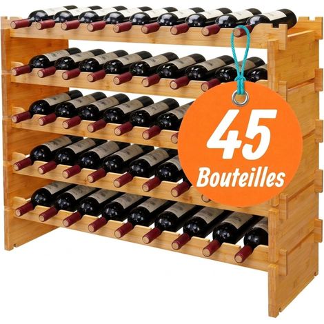 Relaxdays Casier à vin, 45 bouteilles, bambou, 68 x 85 x 25,5 cm, vin rouge et blanc, empilable, naturel