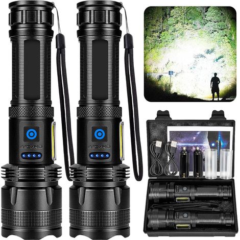 Lampe Torche LED Ultra Puissante, 2 Pièces 100000 Lumens Lampe de Poche LED Rechargeable, 5 Modes D'éclairage & IPX7 étanche Lampe Torche Longue Portée Pour Camping, Randonnée (1/5)