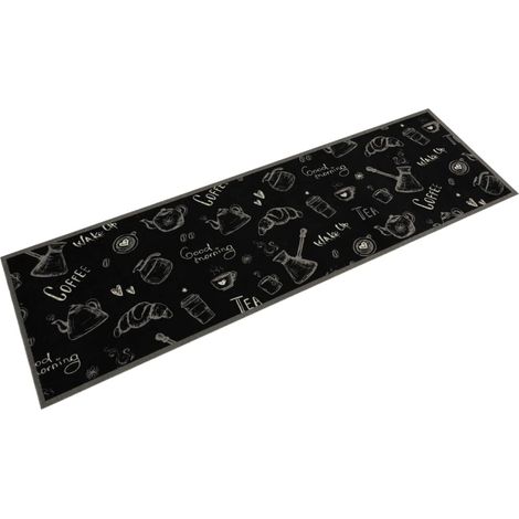 Tappetino decorativo da cucina lavabile morbido e soffice stampato 45 x 150 cm in velluto nero 020056423