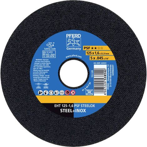 PFERD TOOLS EHT 125-1,6 PSF STEELOX (10) 69198296 Disco di taglio dritto 125 mm 10 pz. Acciaio inox, Acciaio (1/4)