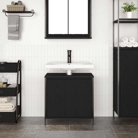 Meuble Salle de Bain avec Lavabo 60x34.5x60 cm, Ensemble Vasque Moderne Noir Mat, Armoire de Toilette Suspendue ou à Poser, Rangement Pratique pour WC (1/5)