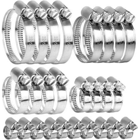 20 Pcs Collier de Serrage Inox 304, Set, Métallique, Tuyaux Durite Réglable en Acier pour Piscine Robinet d'eau, 8-12/10-16/16-25/25-40/32-50mm - (1/5)
