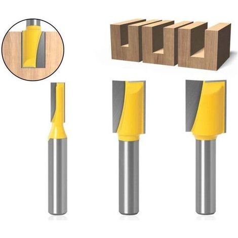Ensemble de 3 Fraises Droites en Carbure de 8mm pour Motif de Garniture sur Bois (1/3)