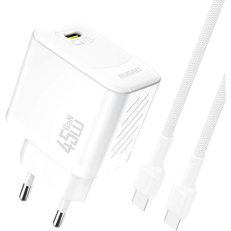 GaN-Wandladegerät mit USB-C-Kabel, 45 W – Weiß