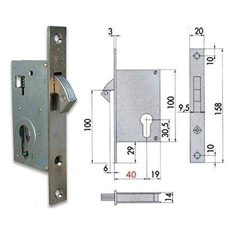 Einlassschloss Cisa cis45110.40 einziehbarer Haken 158 mm