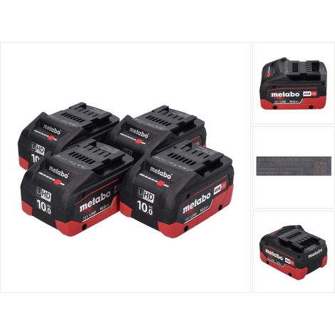 Metabo LiHD Jeu de 04 Batteries 18 V 10,0 Ah système CAS (4x 625549000)