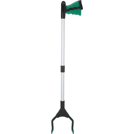 Pinces à déchets pliables multifonctions, longues, avec poignée verte et tube argenté. (1/5)
