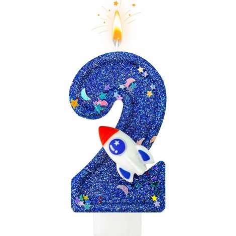 Bougie chiffre 2 bleu foncé - Décoration de gâteau de l'espace (1/5)