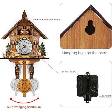 Horloge à coucou antique en bois, horloge murale en forme de nichoir à coucou, décoration intérieure, horloge à coucou à pendule automatique, décoration intérieure (1/3)