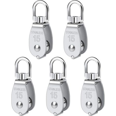 Stück 15 mm Einzel-Umlenkrolle Edelstahl-Umlenkrolle Heberolle Flaschenzug Tragkraft 35 kg - Silber (1/4)