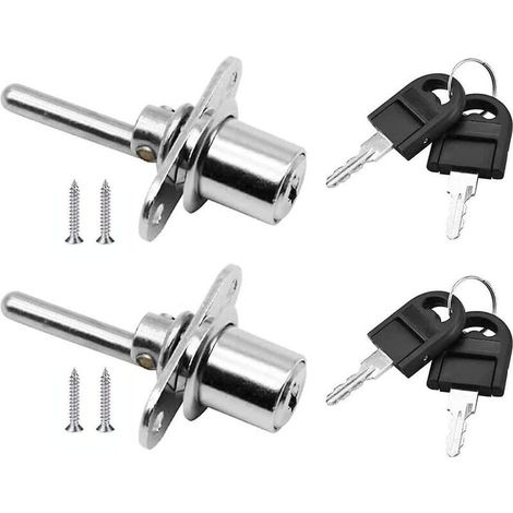 2 pièces, tiroir de serrure de porte avec clé pour serrure à piston de meuble, diamètre 16mm, longueur 61mm (argent) (1/5)