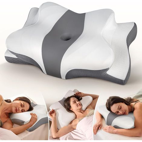 Oreiller cervical rafraîchissant, design ergonomique, soutien de la nuque, mousse à mémoire de forme,Convient pour dormir sur le dos ou sur le côté