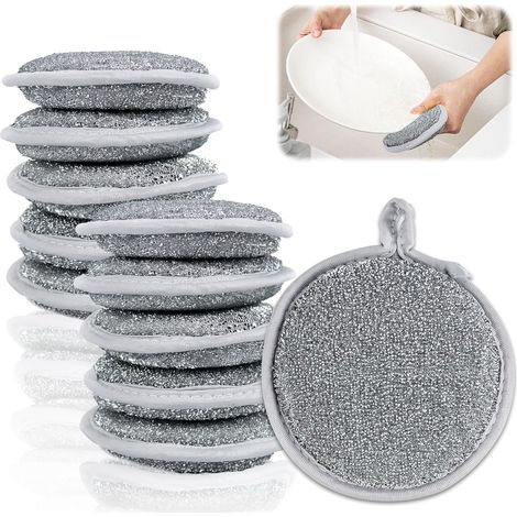 10Pcs Chiffons à Vaisselle en fil d'Acier Multi Usages, Éponge À Vaisselle de Cuisine pour Humide et Sec, épais à Double Couche Microfibre Anti Rayures Réutilisables, Pour Cuisine Vaisselle, évier