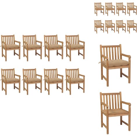 Gartenstühle 8 Stk. mit Beigen Kissen Massivholz Teak - Gartenstühle - Teakholzmöbel - Outdoormöbel - Gartenmöbelset - Esszimmergarnitur (1/5)