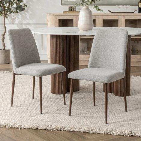 SELIA Lot de 2 chaises en tissu taupe clair pieds couleur bois foncé (1/5)