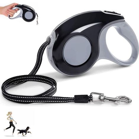 Laisse rétractable de Chien Laisse pour Enrouleur de 5M avec Design Ergonomique et Rétractation Laisse Confortable Laisse de Dressage pour Les Tailles de Chien Jusqu’à 16kg Laisse Réglable (Black) (1/5)