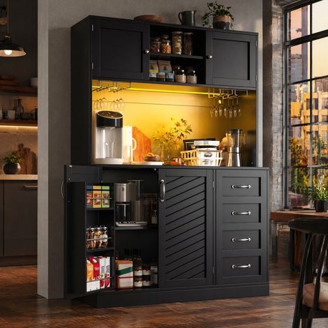 Credenza alta 120x40x188 cm in MDF nero con LED e contenitore integrato - MEUBLIV (1/5)