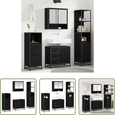vidaXL Meuble miroir -  Ensemble de mobilier de salle de bain 4 pcs Chêne noir (1/5)