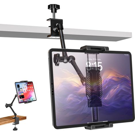 Support de tablette de bureau pour cuisine [Convient pour table et placard] Étagère à bras métallique réglable pour iPad Pro Air Mini, Galaxy Tab Ultra, Switch et appareils de 6 à 14,6 pouces (1/5)