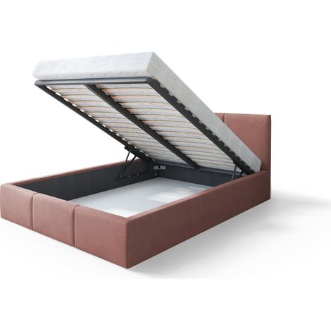 Lit Double Tesia 140x200 + Coffre - Sommier inclus Rose misty (1/5)