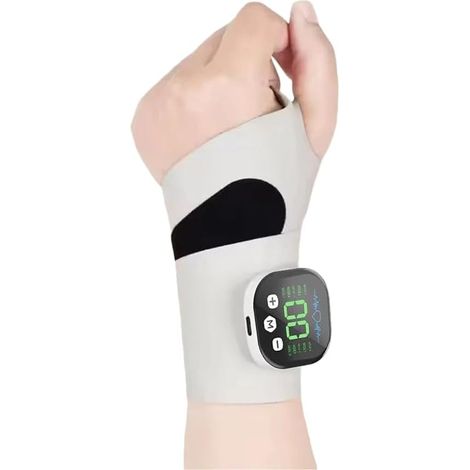 Masajeador de muñeca eléctrico portátil y ajustable, recargable, con soporte ergonómico de 360° y dispositivo desmontable magnéticamente (blanco). (1/5)