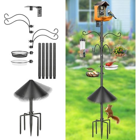 Bird Feeder Outdoor 230 cm High with 5 Branch Stand Squirrel Protection Feeder and Water Bowl Stand with Decorative Hooks for Garden (1/5)