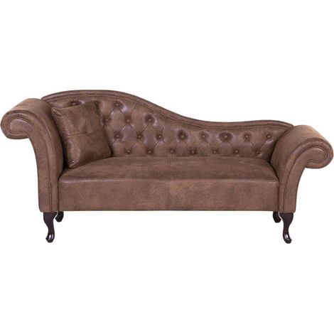 Beliani – Méridienne Chesterfield côté gauche en cuir PU marron – Design rétro avec coussin décoratif – Dimensions 188x87x39 cm – Confort optimal (1/5)